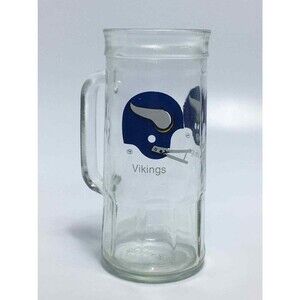 Beer Mug Vikings Football Stein Fisher Peanut Tall Glass NFL Vintage 1970's